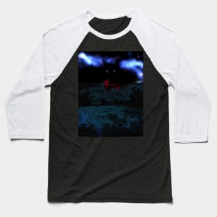 Digital collage and special processing. I am standing in field, and big, dark monster looking on me. Aquamarine, blue and red. Baseball T-Shirt